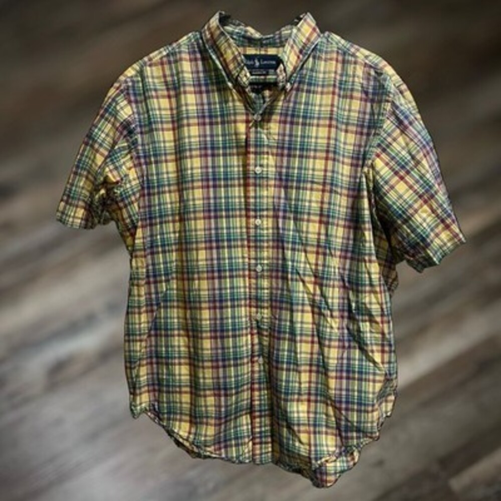 Polo Ralph Lauren XL Men's Plaid Short Sleeve ButtonDown Multicolor Shirt Cotton